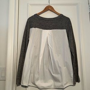 LOFT mixed material top - grey knit and white crisp cotton